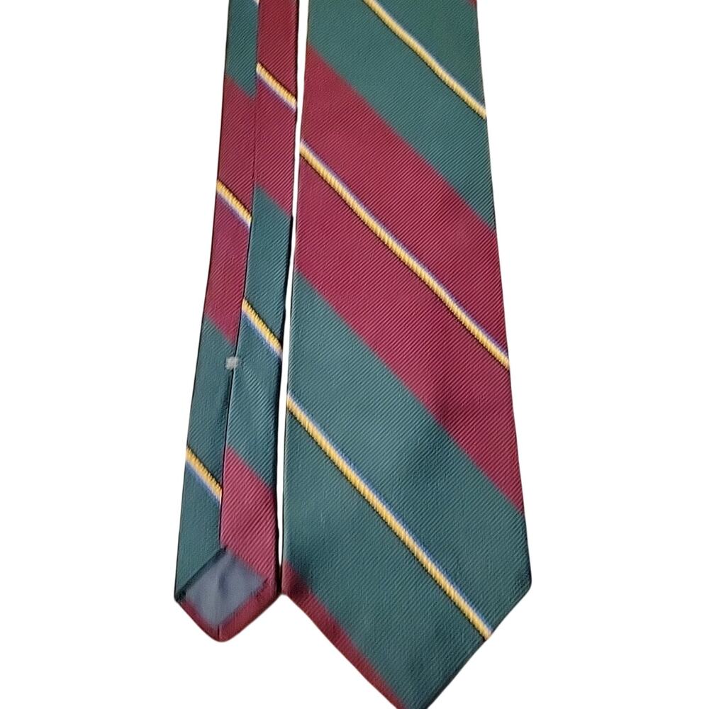 Men's Repp Neck Tie 100% Silk Hathaway Stripe Vtg Dress Formal Green Wine 4"